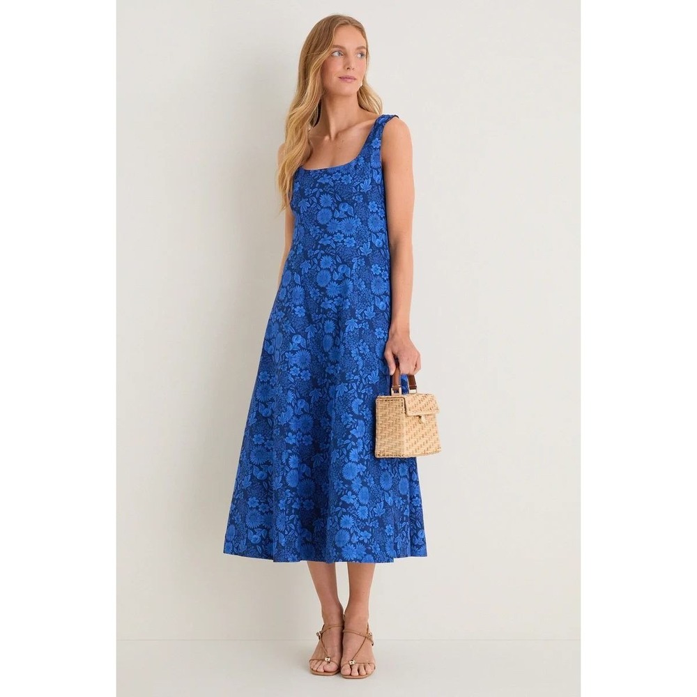 NWT Tuckernuck Hyacinth House Cobalt Blue Dahlia Floral Catie Dress ($198) Small